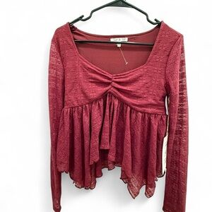 Elegant Red Long Sleeve Top